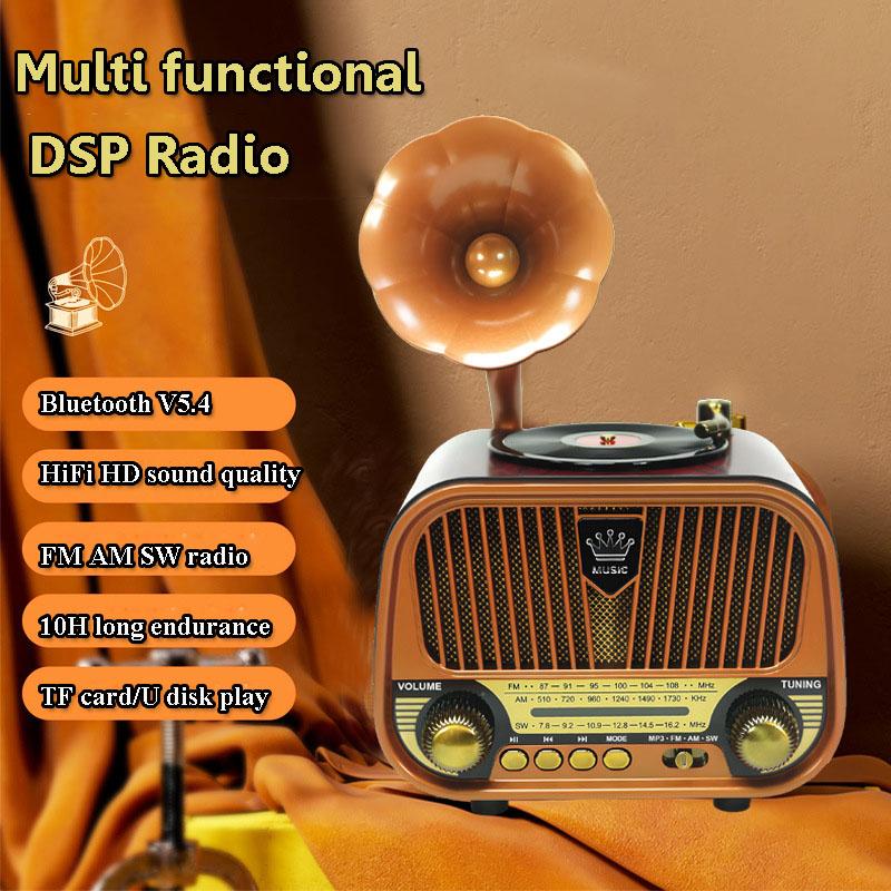 Portable Vintage Full Band Radio Classic Retro DSP FM AM SW Radios Receiver Hifi Bluetooth 5.4 Speaker Music Box Support TF USB