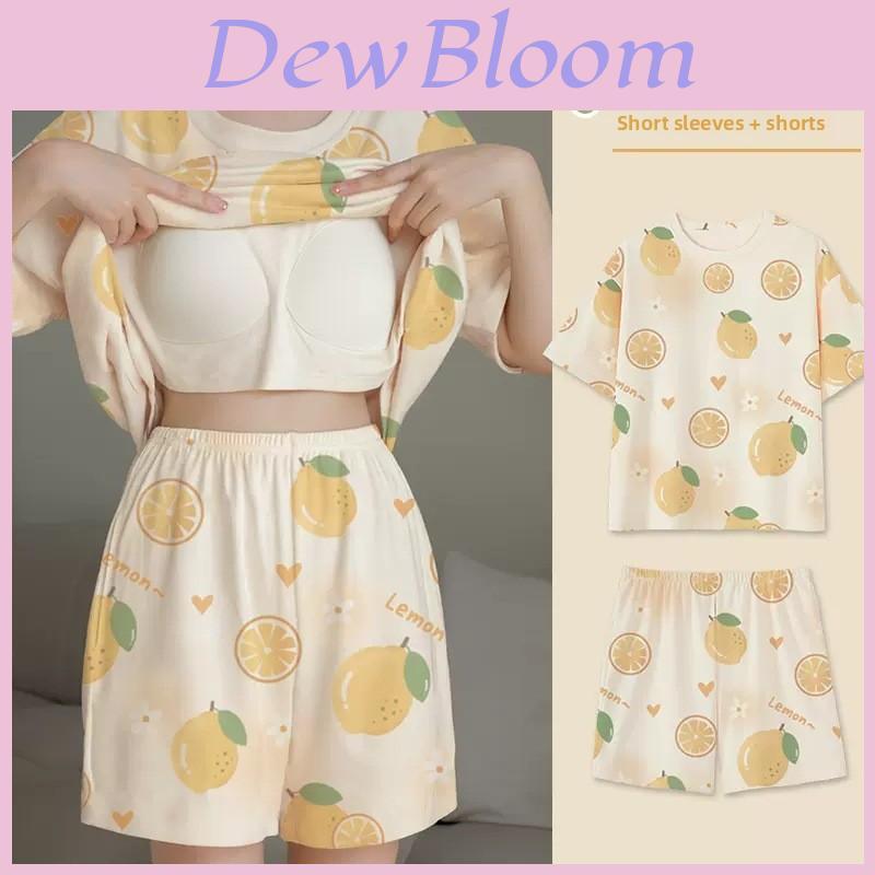 Cartoon Girl Summer Pajamas Set With Chest Padding For Sleep And Lounge Comfort