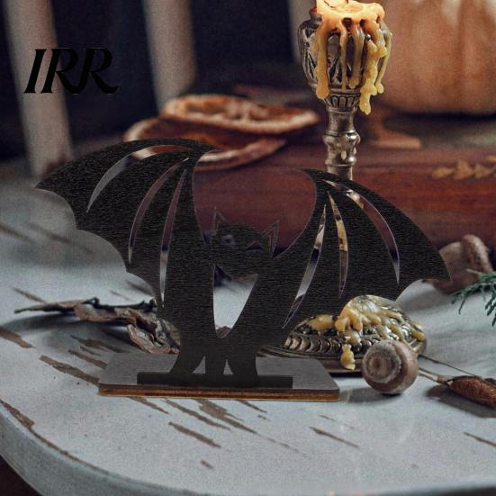 Stable Wooden Candle Holder Halloween Bat Ornament, Solid Wood Tea Holder, Home Decorations Spooky Decoration, for Desktop Electronic Candles