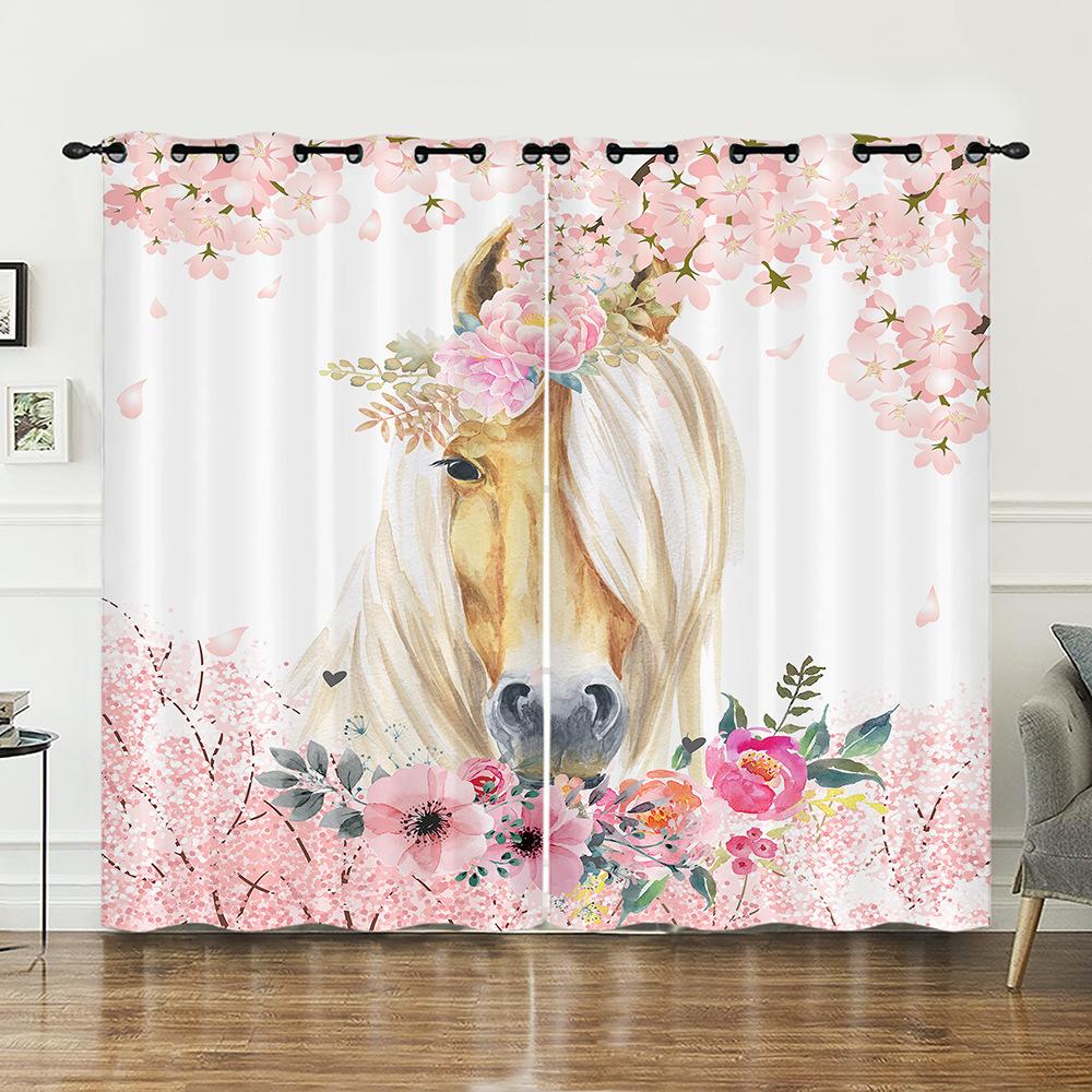 

Шторы Пасторальные Животные Лошадь Цветочные Шторы Спальня Гостиная Блэкаут Штора Перфорированная 97cm*114cm*2