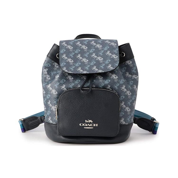 

New COACH Jes Patched PVC Bucket Bag Backpack Medium Size Women s Blue Gray 91110-SVQB8 26.4*11.9*31.0CM