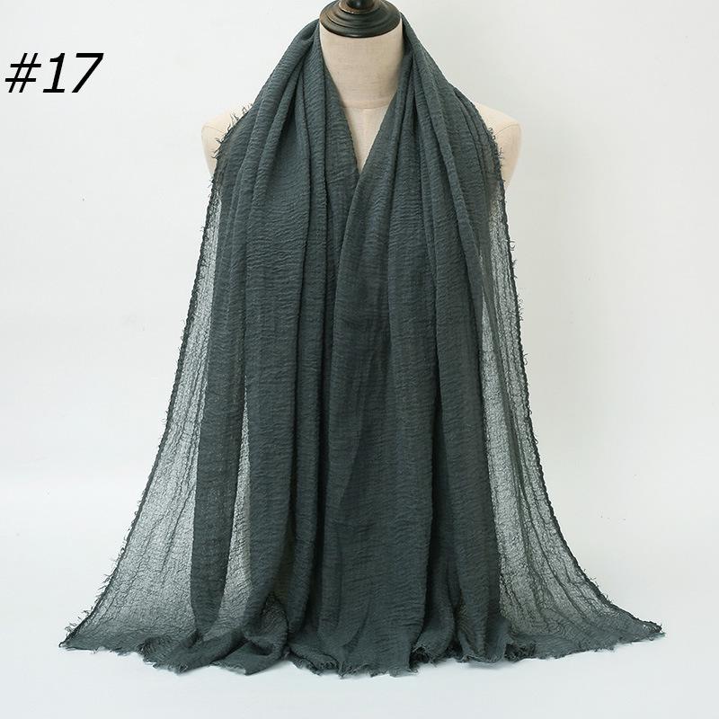 Solid Color Wrinkled Cotton-Linen Feel Women's Headscarf with Fur Edge