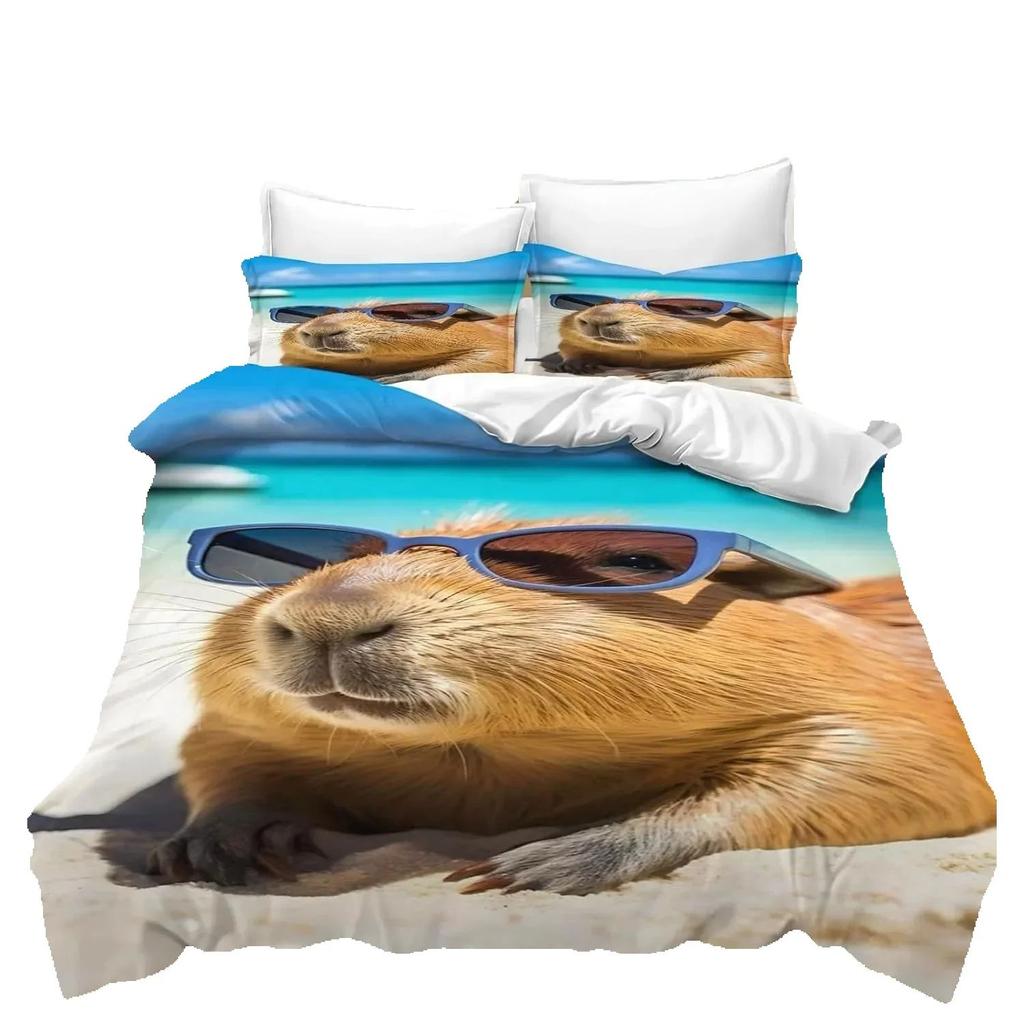 2/3pcs Capybara Bedding Set, Cartoon Duvet Cover and Pillowcase Large Size, Home Bedroom Decor, Gift for Teen Boys and Girls