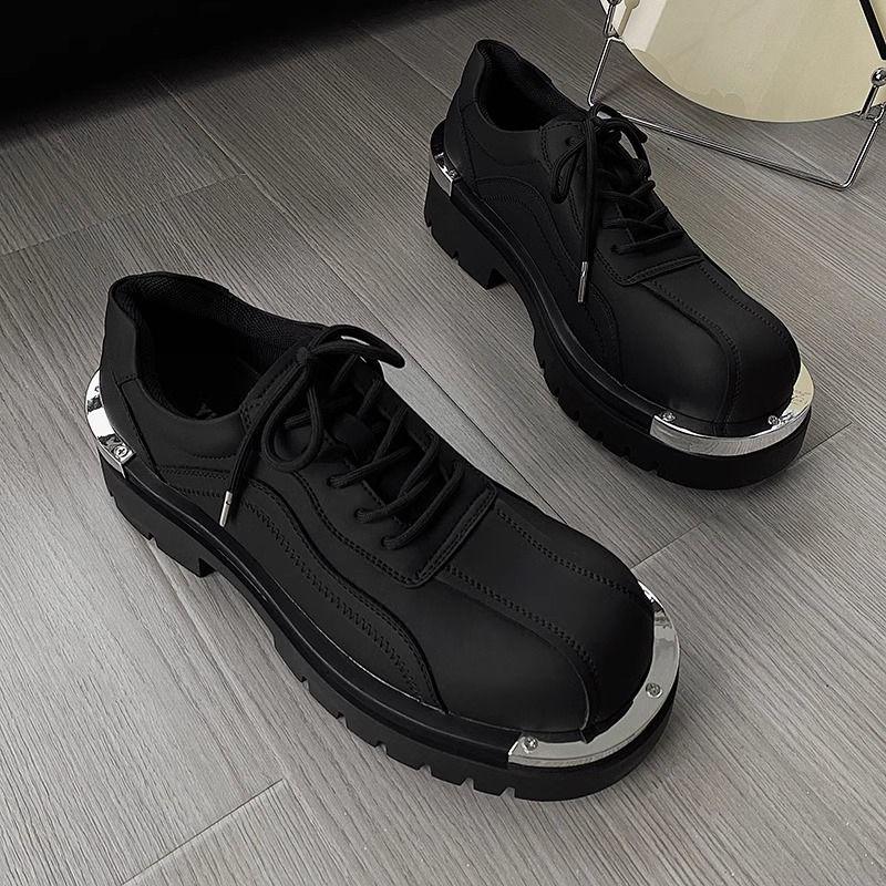 Thick-soled High-end Derby Trendy Casual Leather Men Niche Metal Iron Sheet Decorative Design Versatile Celebrities Shoes