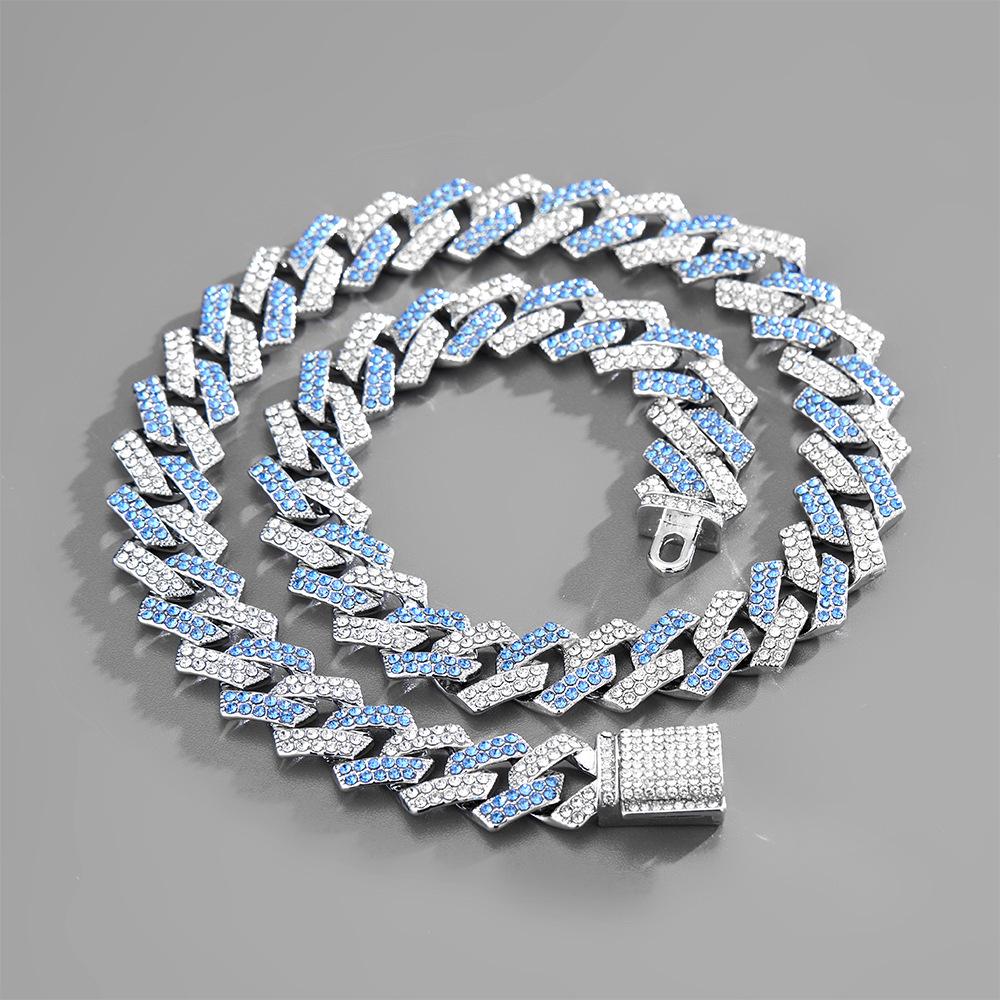 European & American Full Diamond Hip Hop Cuban Link Men's Necklace 15mm with High-End Diamond Pendant