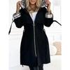 Fashion Trench Coat Women Autumn Winter Solid Color Casual Street Style Cardigan Long-sleeved Hooded Plaid