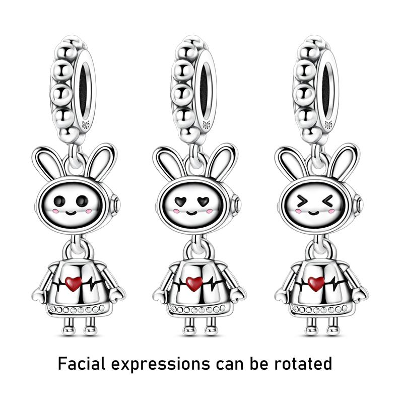 Original Copper Rabbit Robot Facial Rotation Charms Inlaid Zirconium Pendants Fit Bracelet Jewelry Gift Marking