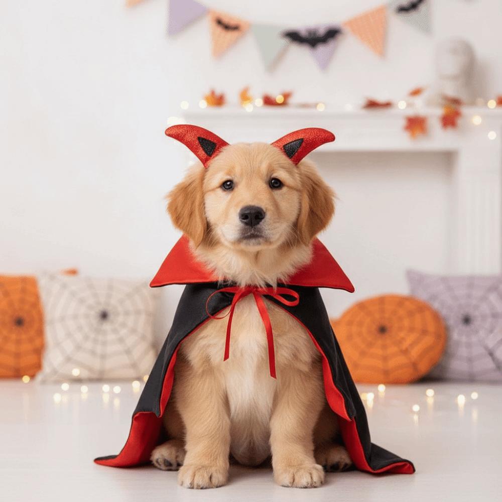Stand Collar Pet Bat Costume Horns with Ear Holes Dog Purple Cloak Soft Satin Fabric Lightweight Cat Gothic Headband