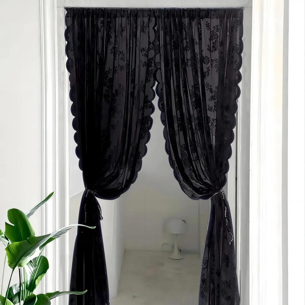 1 Stück Weißer Tüll-Fenstervorhang Polyester Halbtransparent Blumen-Spitze Türvorhang Perfekt für Schlafzimmer- & Wohnzimmerdekoration