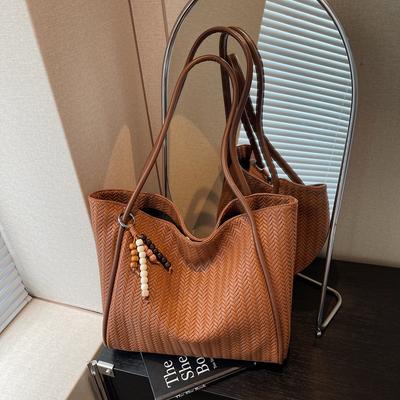 Bolsa tecida de grande capacidade para mulheres, nova bolsa de ombro versátil retrô para o outono, bolsa tote para o dia a dia