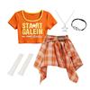 Costum de Dans Jazz Stil Coreean pentru Fete - Set Top Scurt & Fustă în Carouri