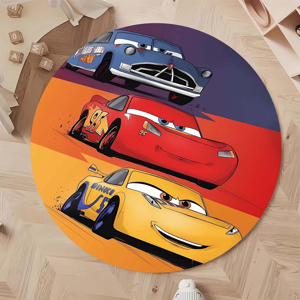 Tappeto Rotondo con Popolare Motivo Auto da Corsa Tappeto Circolare per Camera da Letto Bambini Tappetino Antiscivolo McQueen per Decorazione Casa