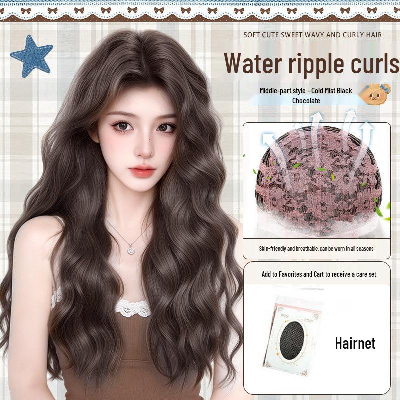 Women's Full Head Wig, Lazy Water Wave Long Curly Hair, Natural Seamless Look, Large Scalp Egg Roll Wig.