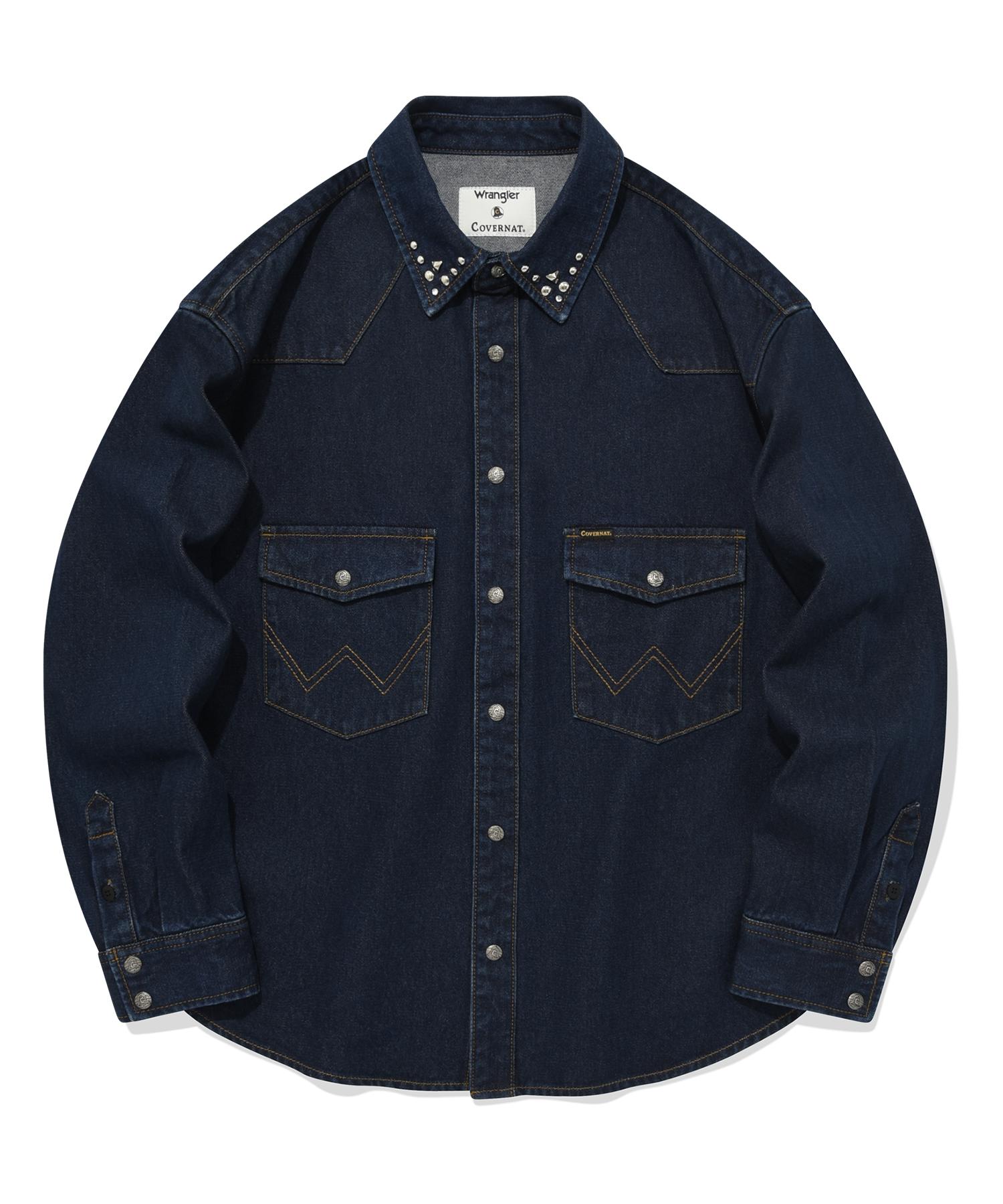 Covernat [Covernat X Wrangler] Джинсовая рубашка с воротником и заклепками Indigo Raw M