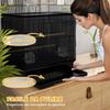 Bird Cage with Handle, Removable Tray, Wooden Perches, Swing and Bowls, 46.5x35.5x92cm, Black