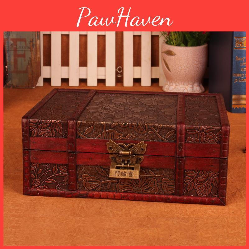 Storage Wooden Antique Box With Lock For Jewelry Cosmetics Decorations Home