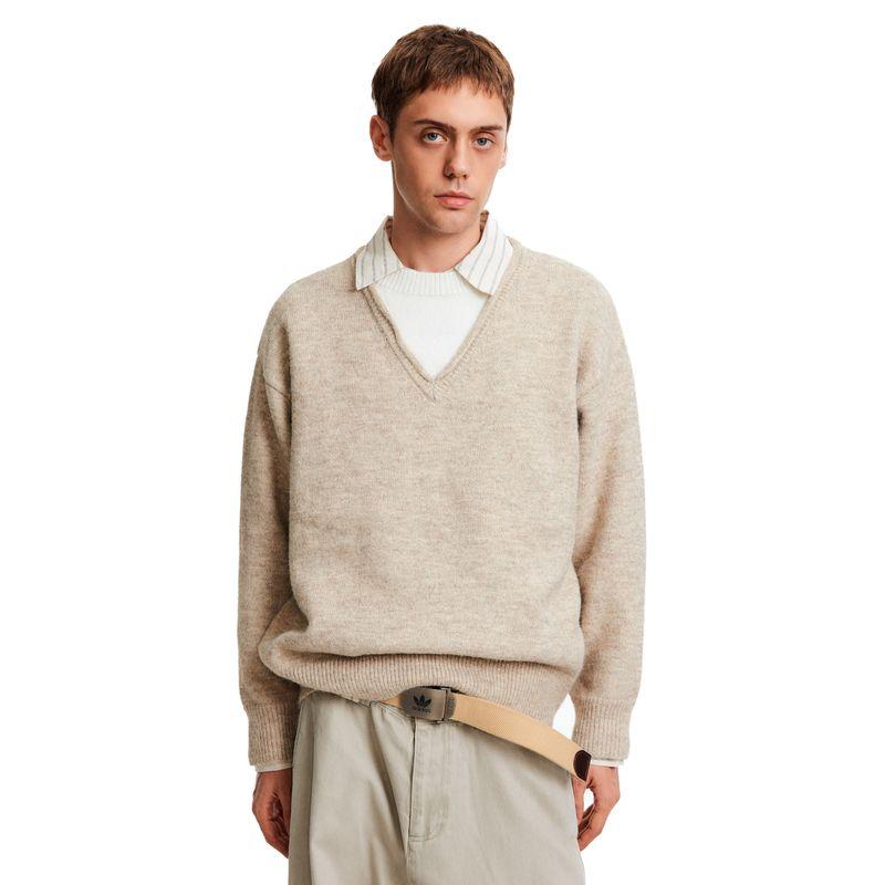 Madwitch Retro Lazy Style Fake Two-Piece Knitwear for Men and Women, Casual Wool Blend High-End Sweater for Work Clothing