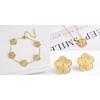 Metal Laser Five Leaf Flower Bracelet Necklace Earrings Zircon Set Classic For Woman Stainless Steel Zircon Daily Wear Clover