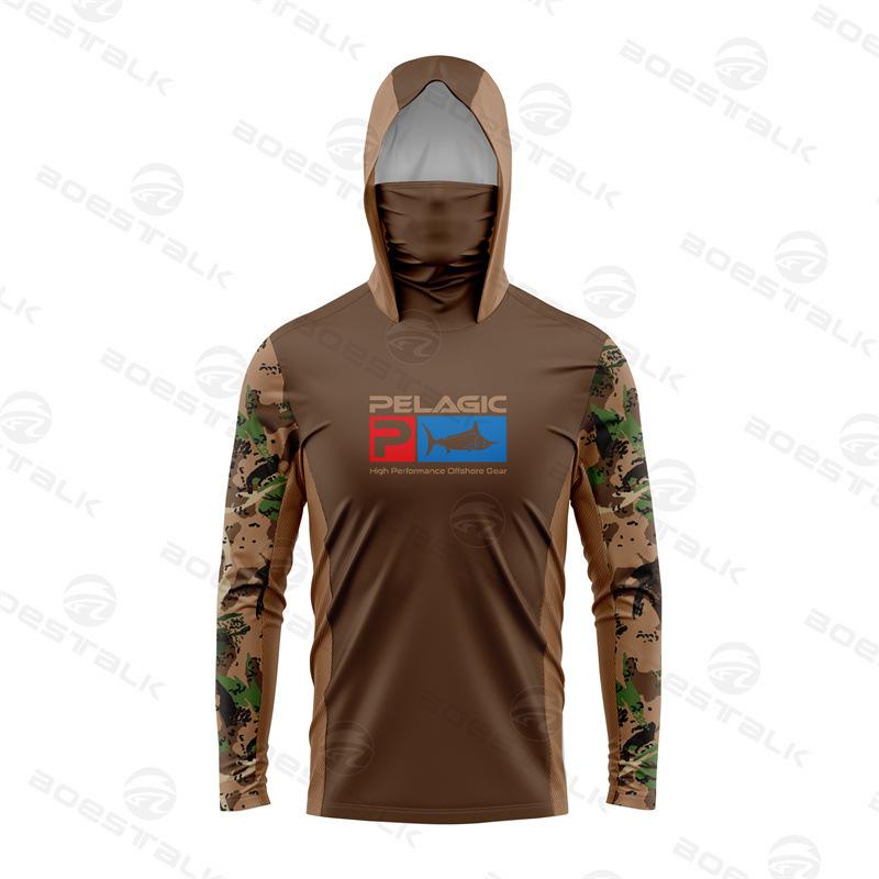 Men's fishing suit with mask, quick-drying breathable sunscreen, long-sleeved hooded sea fishing suit