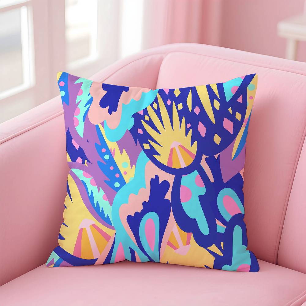 ART Abstract Colorful Pattern Pillow Case Comfort Sofa Bed Silky Elegant Invisible Zipper Custom Decorative Cushion Cover
