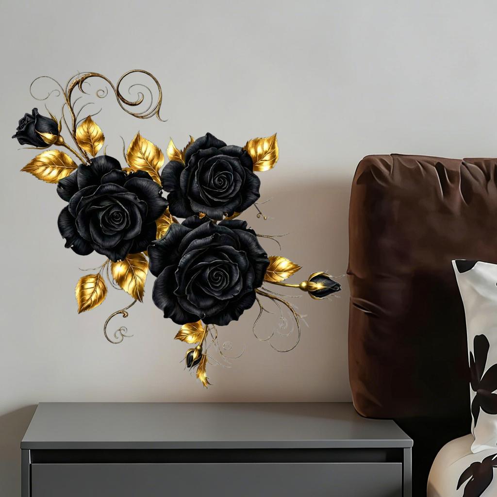 Chinese- Black Peony Flower Home Decoration Wall Sticker For Bedroom, Cabinet, Living Room