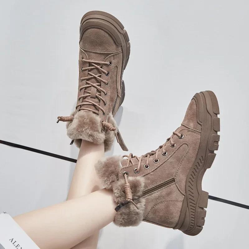 Fashion 2024 Winter Shoes Women Snow Boots Thick Sole Warm Plush Cold Winter Shoes Genuine Leather Suede Women Ankle Boots
