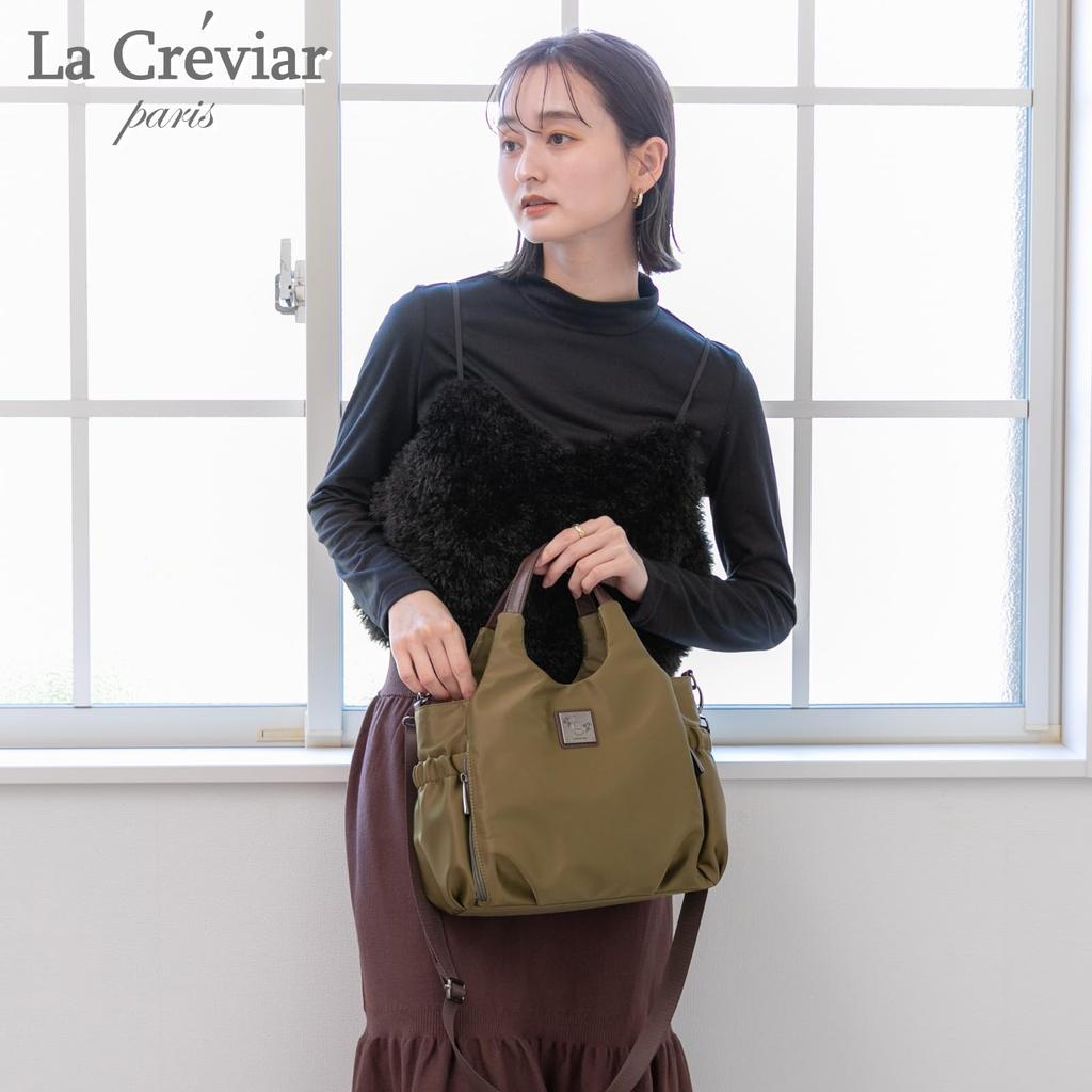 Luminous shoulder for large water shoulder khaki [VIVID HORN] [La Creviar] 2-way handbag, bag, handbag, women, nylon, lightweight, capacity,