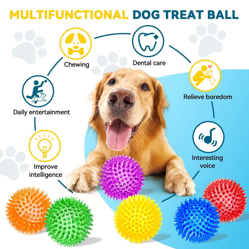 Large Dog Toy Squeaky Dog Durable Dog Aggressive Spiny Dog Balls for Clean Teeth and Puppy Chew Toys for Large Teething Toys 6-Pack 3.5-Inch Balls,