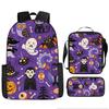 Halloween Backpack Pumpkin Ghost 3-Piece Set Schoolbag Kids Shoulder Bag Cute Bookbag for Boys Girls
