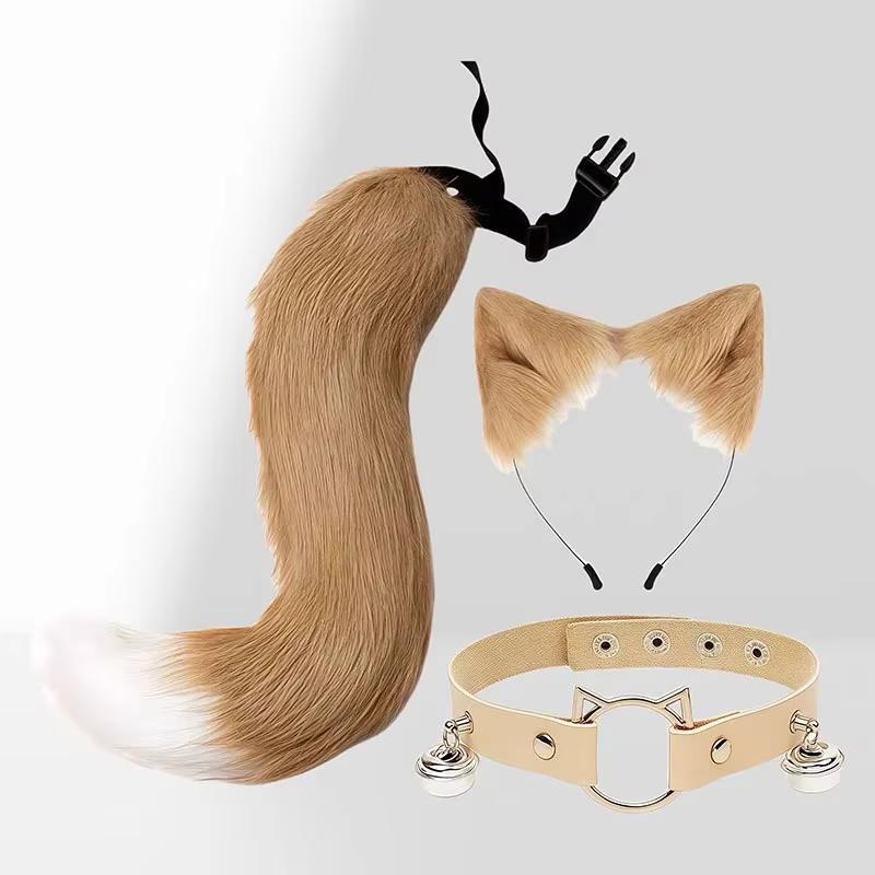 Halloween Cosplay Fluffy Fox Tail Fox Ears Keychain Cat Paws Gloves And Mask Animation Exhibition For Costume Accessories Set