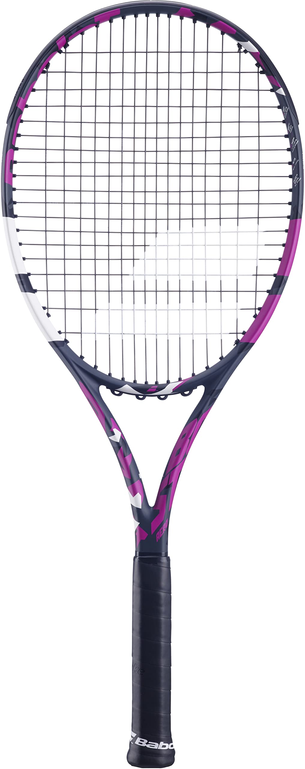 

Babolat Boost Aero Pink Tennis Racquet inch strung with white syngut at (4 1/4 grip) mid-range tension.