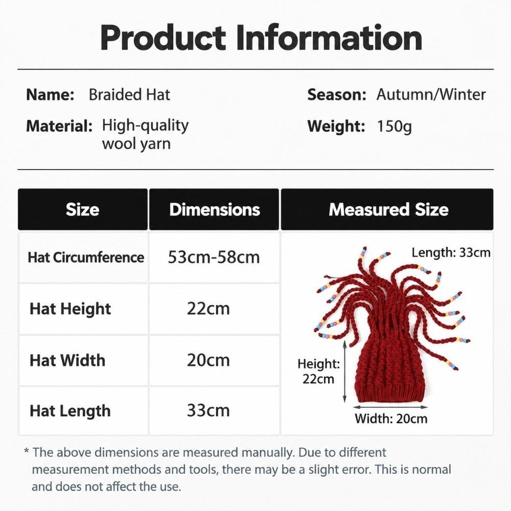 Faux Braid Dreadlock Beanie Knitted Braided Wig Hat Colorful Faux Braid Hat  Daily Outing