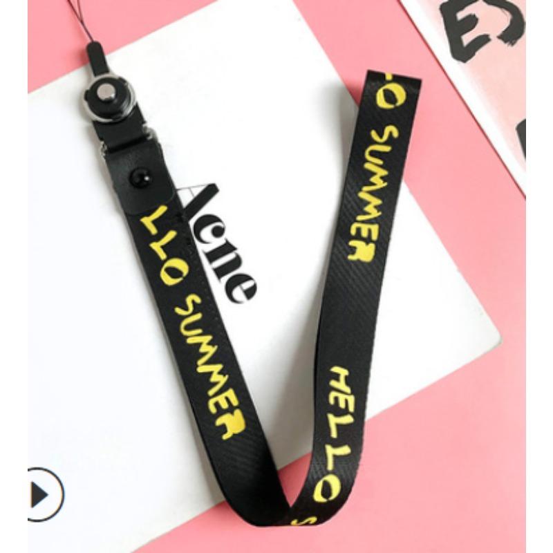

Mobile Phone Lanyard 2 In 1 Buckle Black Ribbon Wide Lanyard English Letters Pattern Long Paragraph Wholesale Gifts