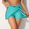 CHARMLEAKS Women High Waist Drawstring Color Block Swim Skirt with Pockets Tankini Bikini Bottom Beach Wear