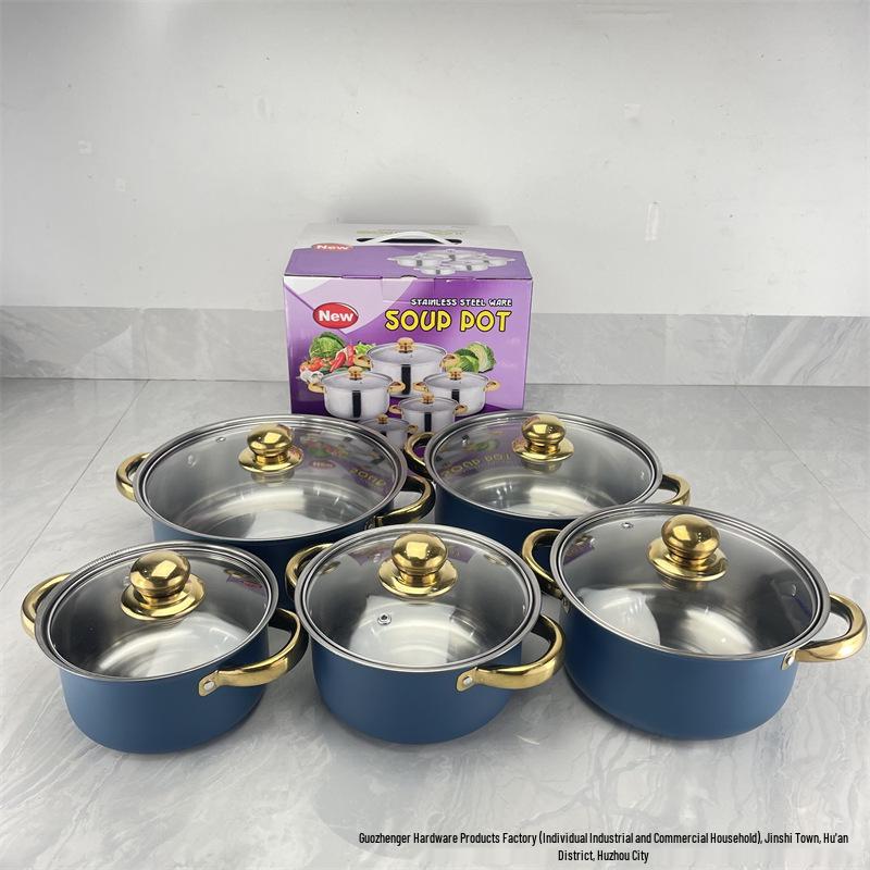 Grenzüberschreitendes 10-teiliges Edelstahl-Kochgeschirr-Set: Verdickte Milch- und Suppentöpfe, Ideales Geschenk