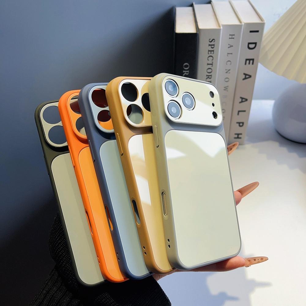 Fashion Solid Color Glossy Hard PC Back Shockproof Phone Case For iPhone 17 16 15 14 Plus 13 Pro Max Full Bumper Non-Slip Cover