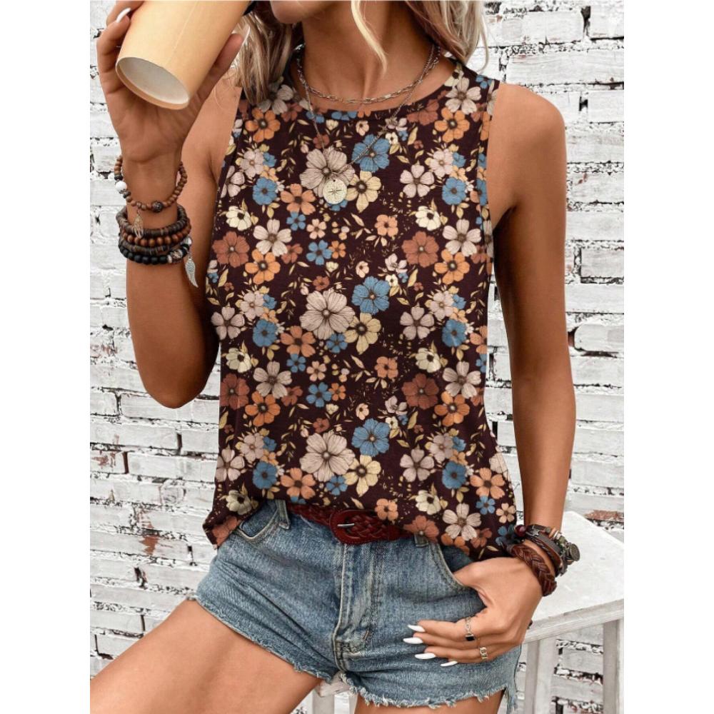 

Жилет с цветочным принтом, напечатанный на 3D-принтере, женский жилет в стиле ретро с круглым вырезом, повседневный жилет с открытыми плечами в стиле Y2k, топ без рукавов, женская одежда XL