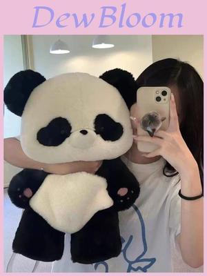 Plush Panda Backpack For Girls Soft Cartoon School Bag With Zipper Pocket