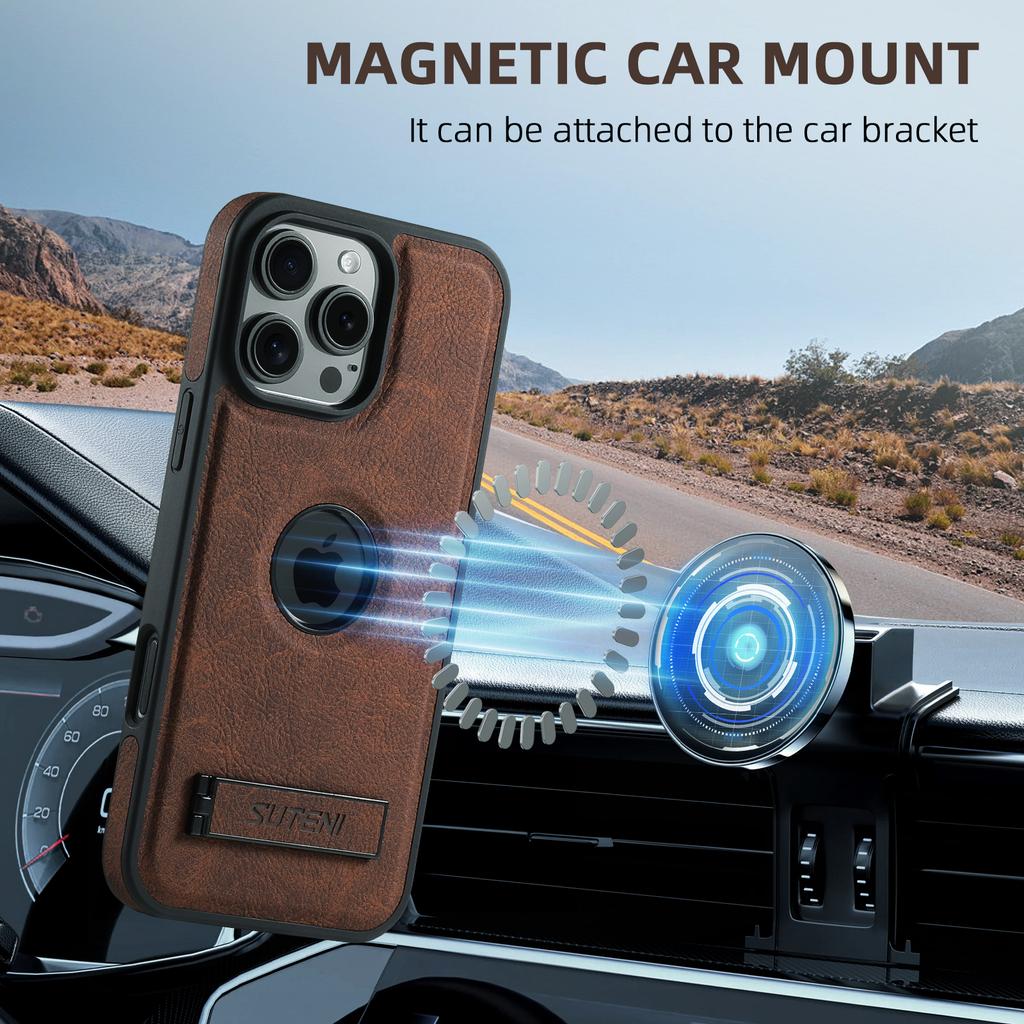 SUTENI G2 dla iPhone 16 Pro Magnetyczne Etui Podstawka Tekstura liczi Skóra+TPU Pokrowiec