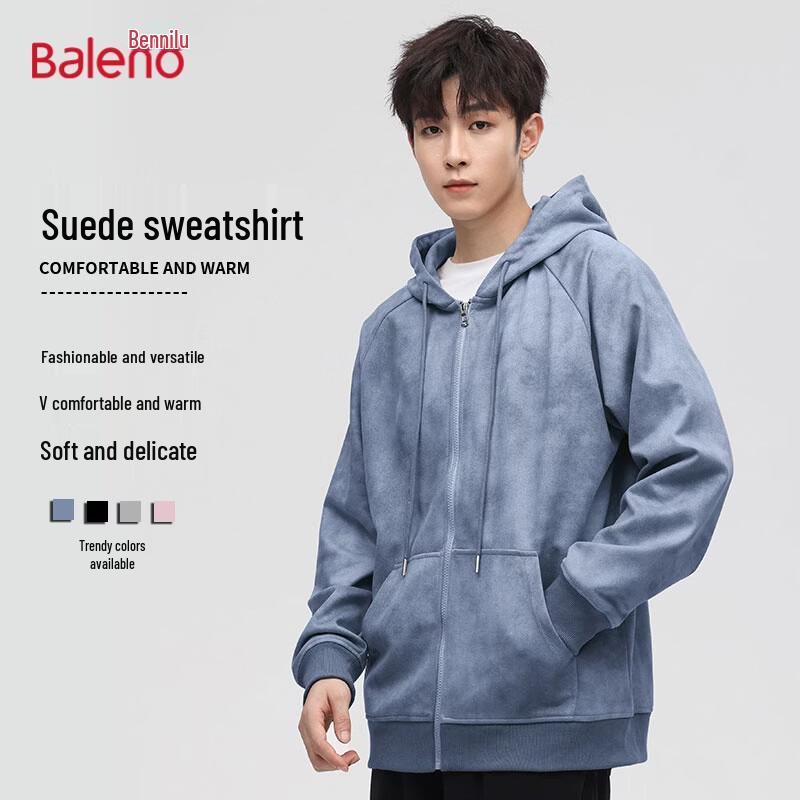 Baleno Men s Full-Zip Hooded Suede-Effect Sweatshirt 2XL