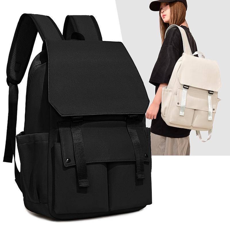 Schoolbag College Students Junior High School Versatile Korean Version Solid Color Backpack Female High School Students Men Lightweight Simple