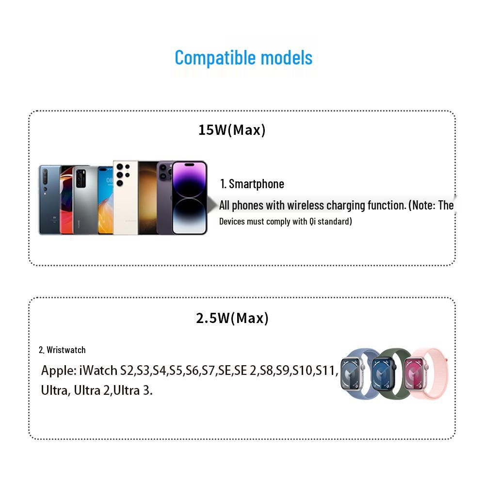 15W Magnetic Wireless Car Charger & Foldable Phone Holder with Suction Cup for Apple Devices