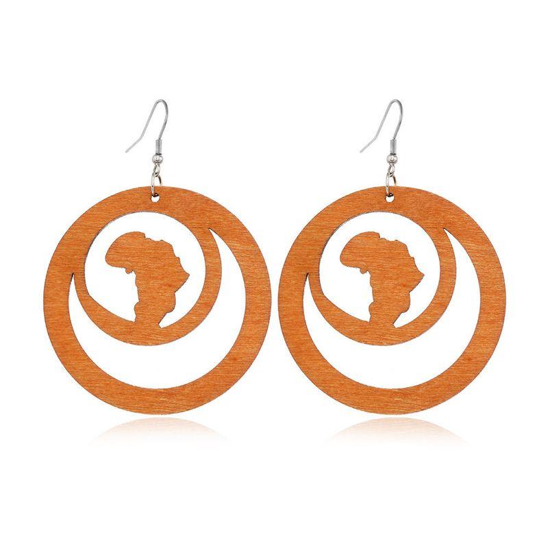 

Europe and America Cross Border Personality Hollow out Brown Wood Earrings Women s Fashion All-Match Geometric Popular Earrings Women I