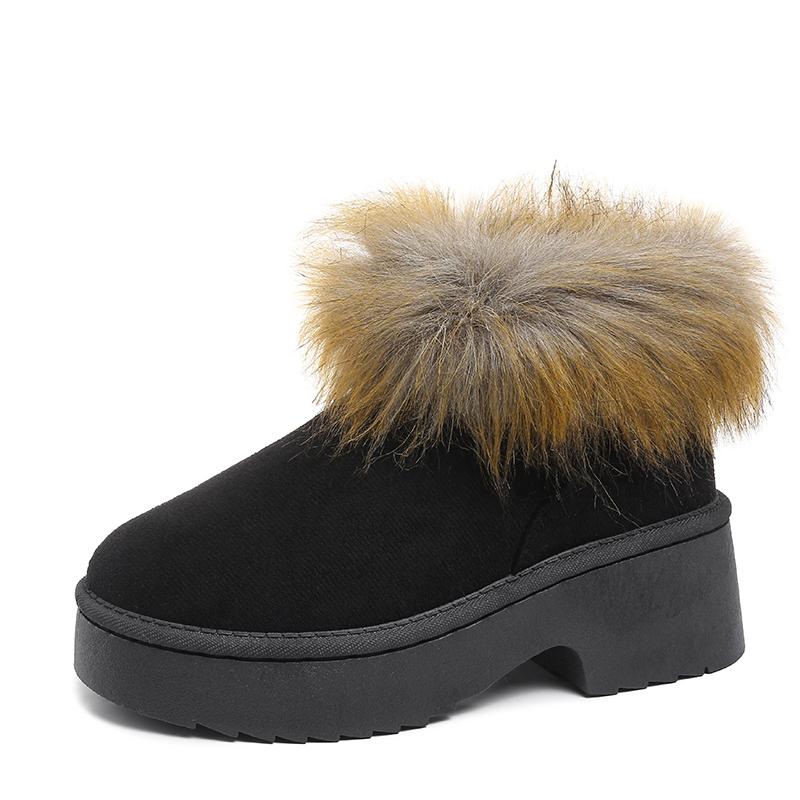Fashion Warm Cotton Boots Women's Fashion Round Toe Suede Deep Mouth Non-Slip Block Heel Platform Snow Boots