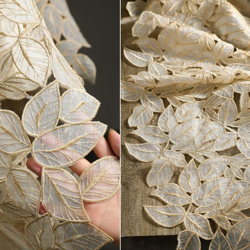 Irregular 3D Stereo Leaf Embroidered Hollow Mesh Fabric for DIY Evening Gown Wedding Dress Culottes Garment Accessories