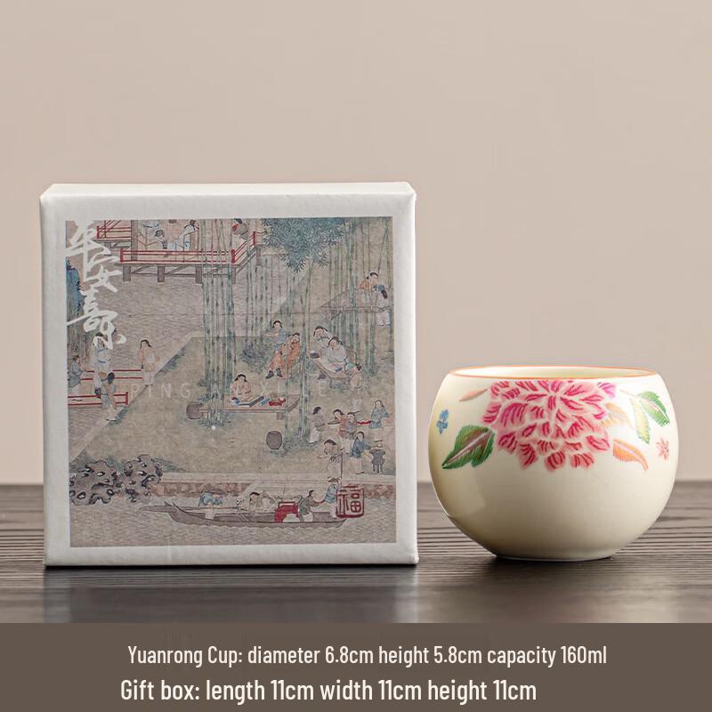 Embroidered Red Rose Ru Kiln Ceramic Tea Cup