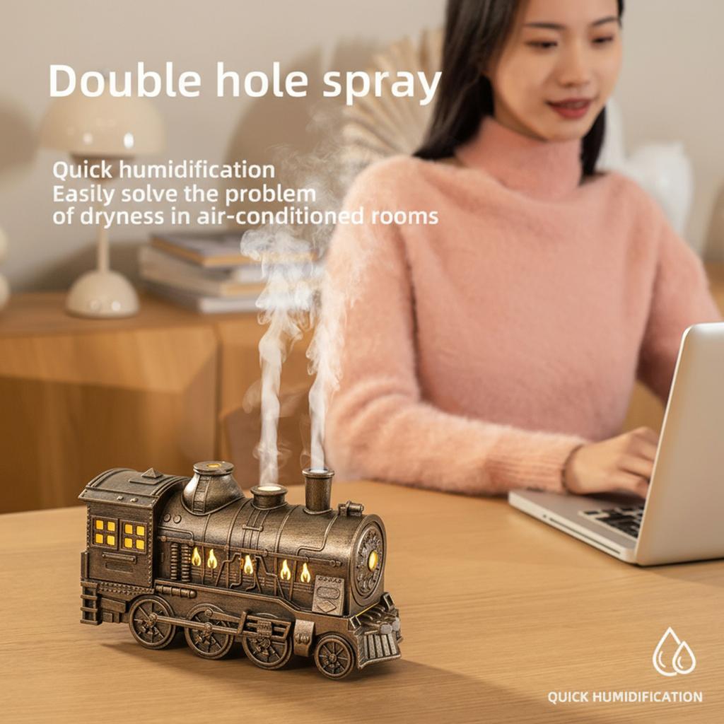 300ML Vintage Steam Train Essential Oil Diffuser with 2-Color LED Light Aroma Diffuser Aromatherapy Diffuser for Office Bedroom