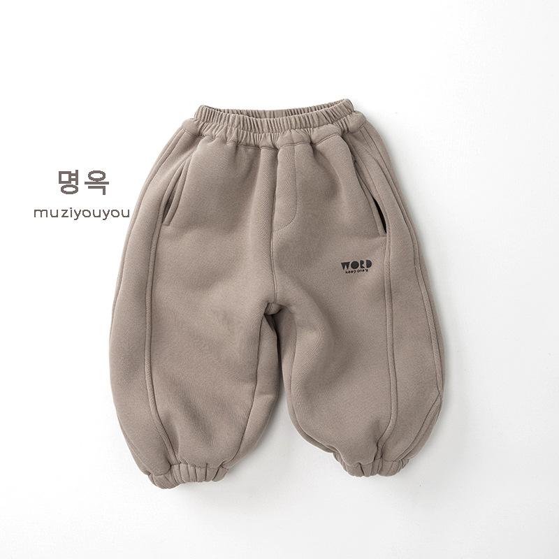 Kids Korean Style Winter Fleece Thickened Warm Casual Sweatpants For Boys And Girls
