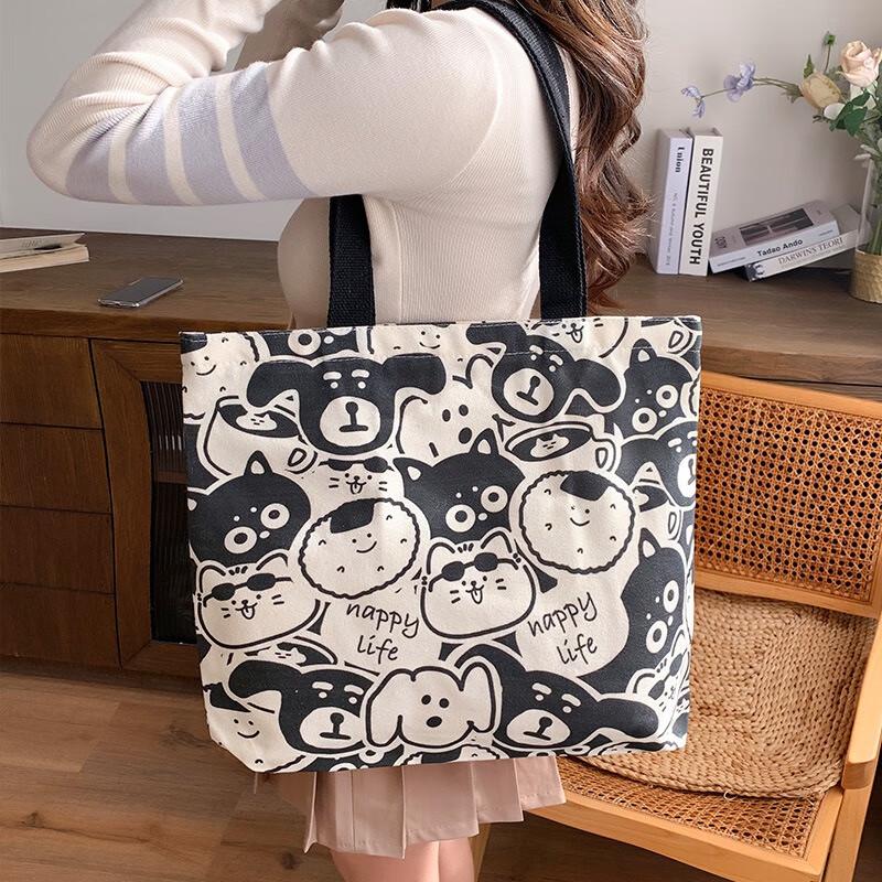 

Fumaide Canvas Shoulder Tote Bag with Graffiti Puppy Design