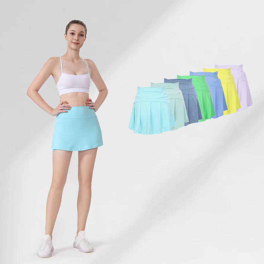 () Sports Tennis Skirt Women'S Anti-Light Fitness Skirt Fake Two-Piece Yoga Quick-Drying Pleated Skirt Shorts